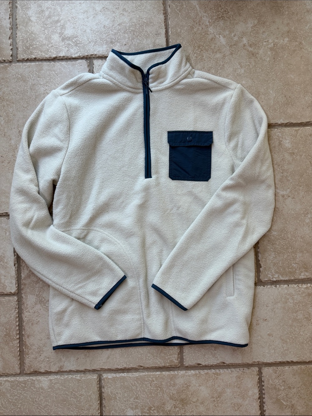 Goodfellow & Co Cream Quarter-Zip Fleece with Navy Trim